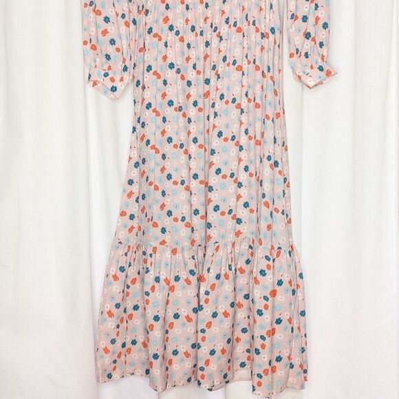 Tucker NYC Juliette Dress Blush Mint Poppies Micro in Viscose Crepe Floral Midi - Picture 4 of 10